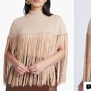 PLUS TRENDY ELOQUII FRINGE HALF SWEATER